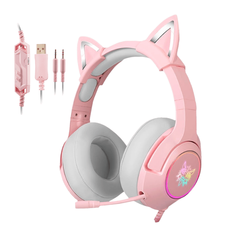 ONIKUMA K9 RGB Stereo Gaming Headset with Cat Ears - Noise Cancelling Mic, Comfortable Over-Ear Design for PS4, Xbox One, PC, Nintendo Switch - Perfect for Gaming, Streaming & Online Classes