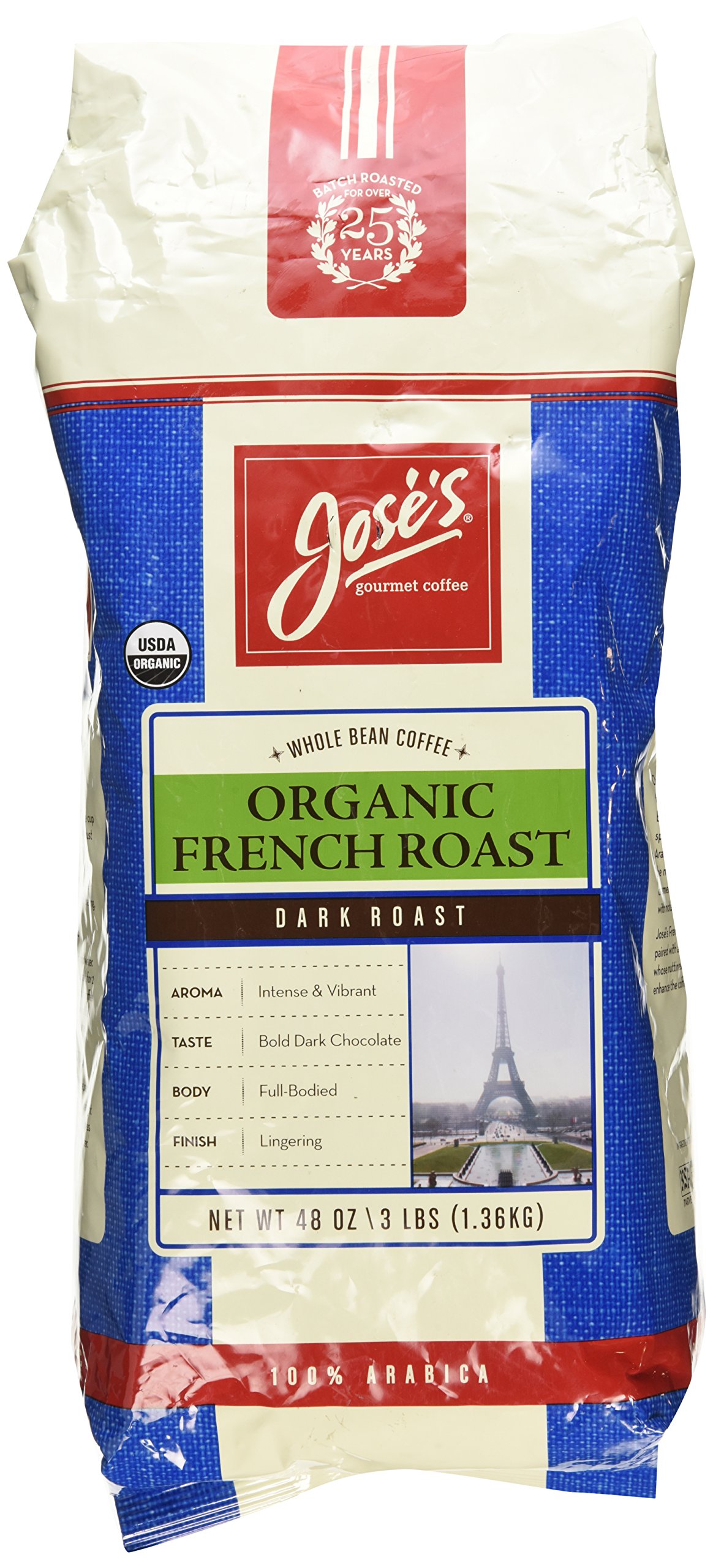 Organic French Roast Whole Bean Coffee - Premium Gourmet Blend, 3 Lbs (48 Oz) - Rich & Bold Flavor for Home Brewing, Office Use & Gifts