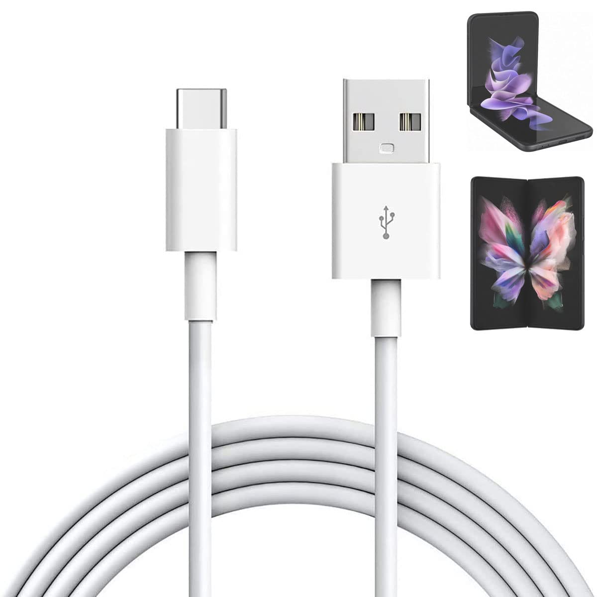 Fast Charging USB C Cable for Samsung Galaxy Z Flip 5/6/4/3 & Z Fold 5/6/4/3 - 5ft White Power Replacement Cord - Perfect for Home, Office & Travel Charging