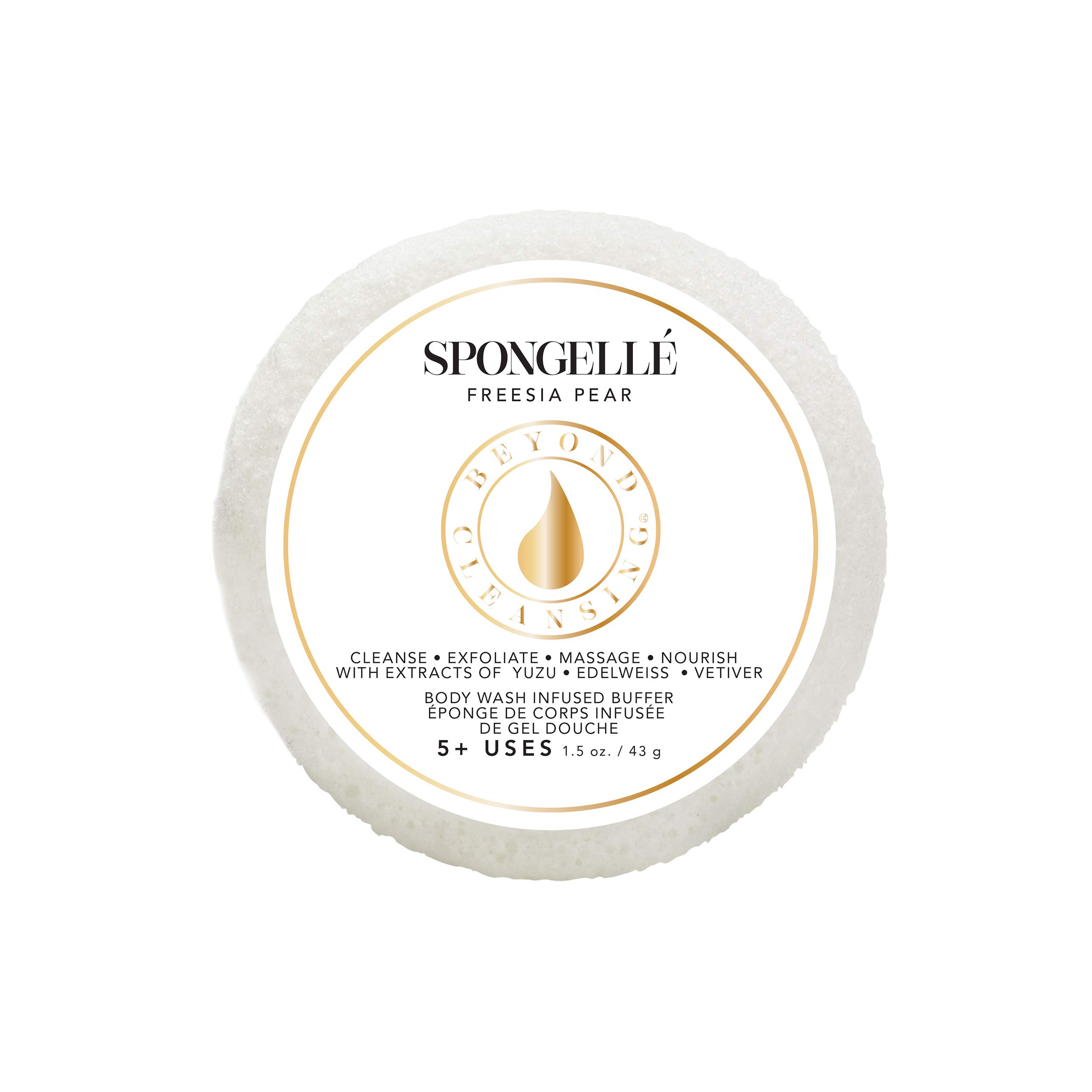 Spongelle Travel Size Body Wash Infused Buffer - Freesia Pear Scent | Exfoliating Shower Sponge for Soft Skin | Perfect for Gym, Travel & Daily Use