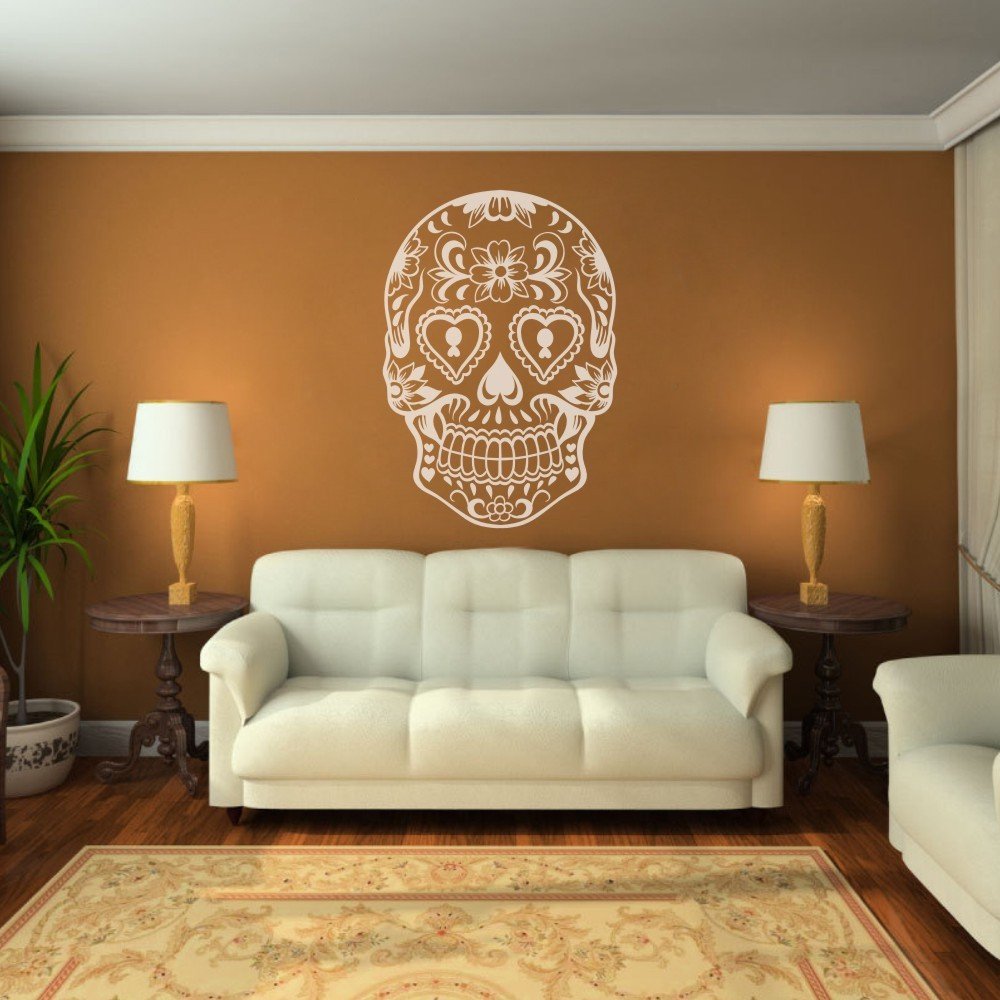 Mexican Sugar Skull Wall Decal - Large White Vinyl Sticker for Home & Party Decor