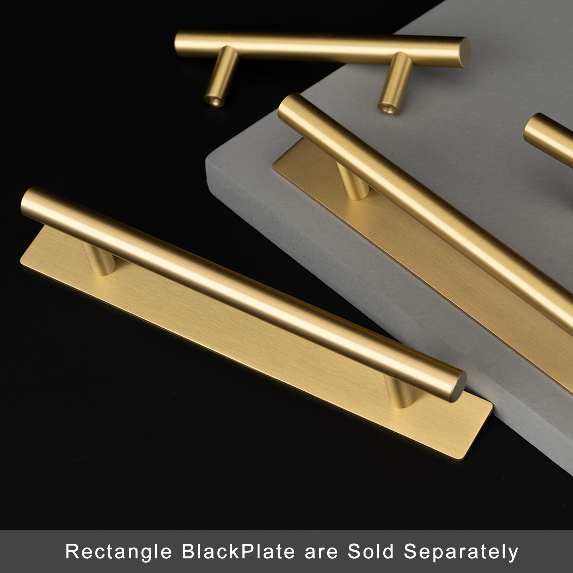 QOGRISUN 5-Pack Solid Brass Cabinet Pulls Back Plates - 3-Inch Hole Center, 5.3-Inch Length - Brushed Brass Finish for Kitchen, Bathroom & Furniture Hardware Upgrade