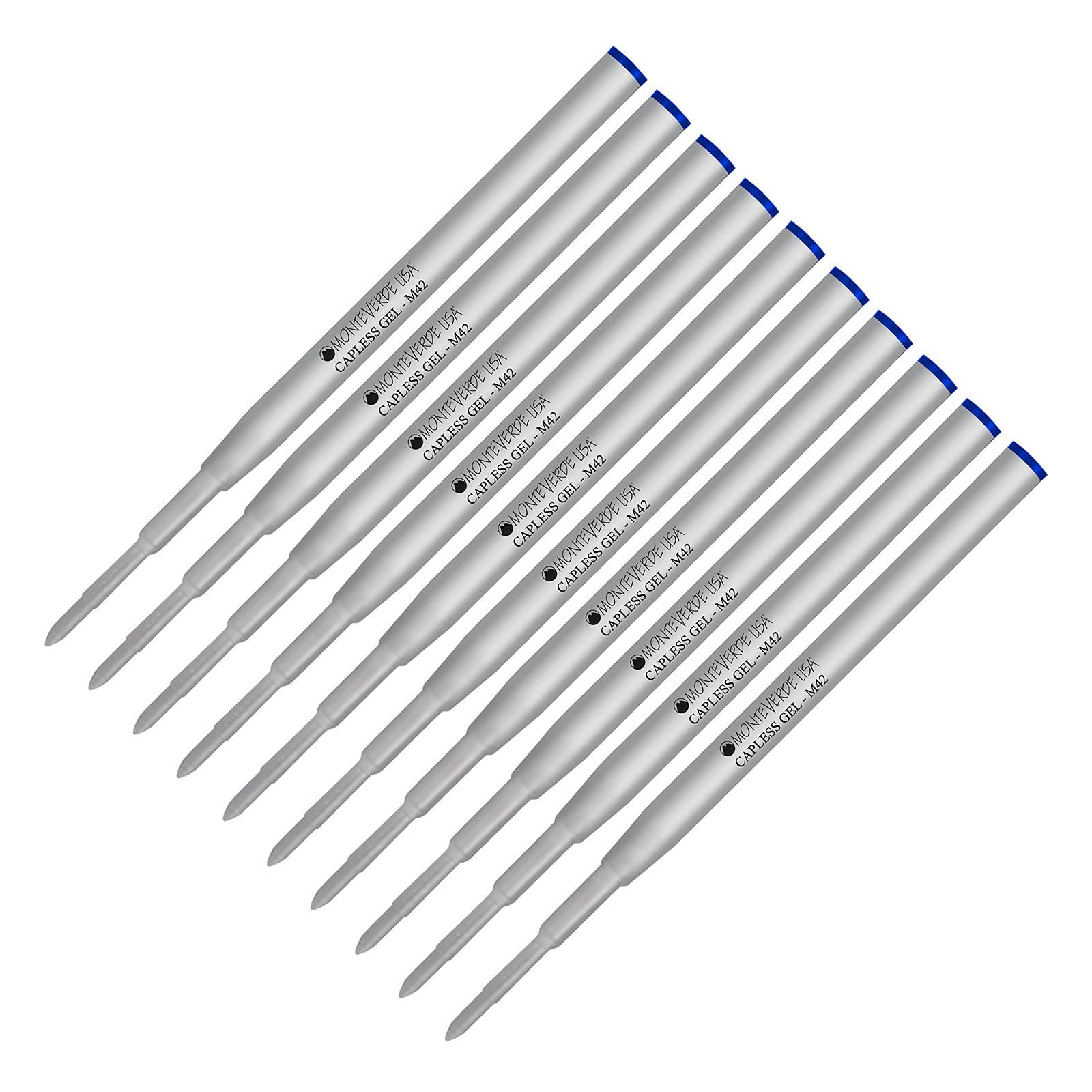 Monteverde M42 Gel Ink Refill 10-Pack - Compatible with Montblanc Style Ballpoint Pens - 0.6mm Fine Tip Blue Ink - Perfect for Office, School & Everyday Writing Needs