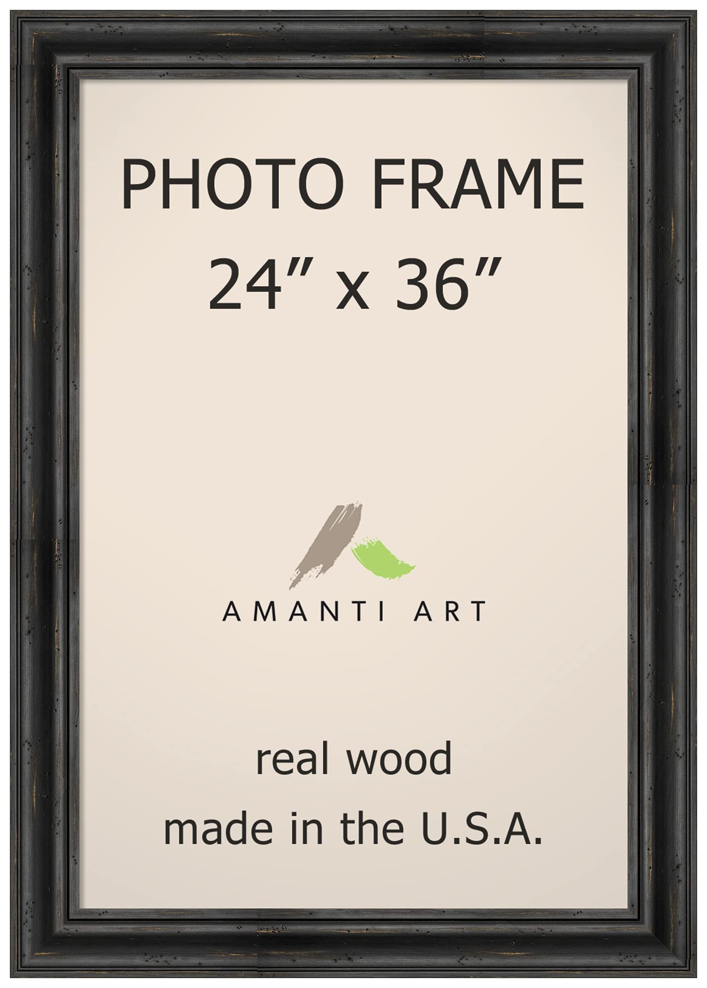 24x36 Rustic Pine Black Wood Picture Frame with Glass - Wall Decor for Photos, Artwork & Home Office Display | Perfect for Living Room, Bedroom & Gallery Walls