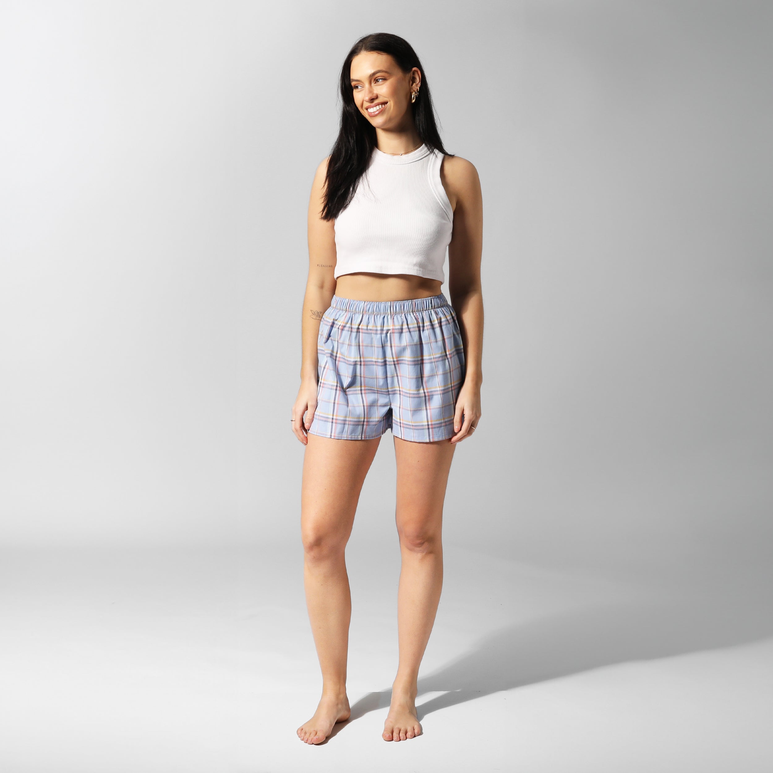 Women's Cotton Check Boxer Shorts - Comfortable & Breathable Blue Underwear for Sleep, Lounge & Everyday Wear
