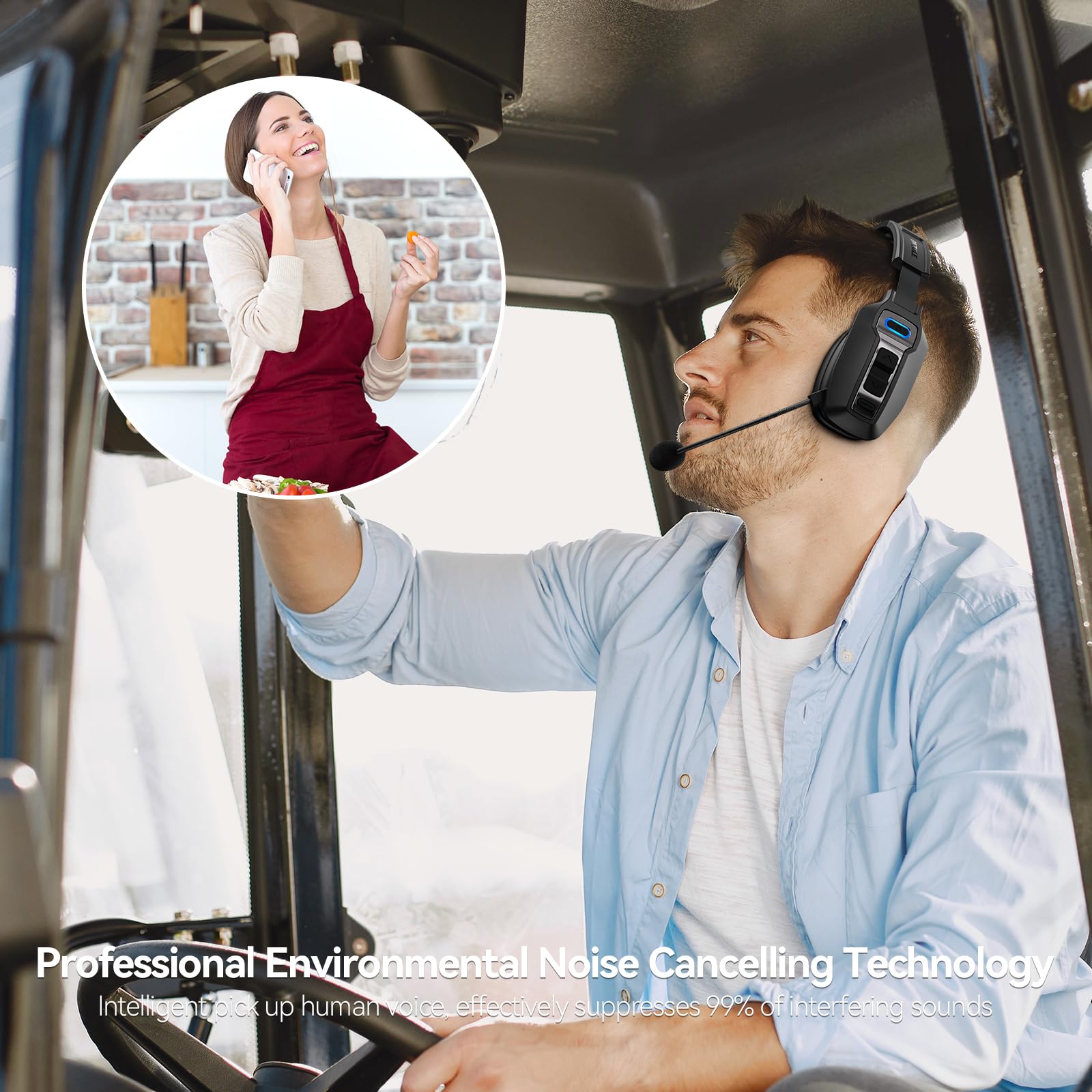 Wireless Bluetooth Headset with AI Noise Cancelling Microphone - 65H Battery Life & 164ft Range - Comfortable Trucker Headset for Work from Home, Call Centers, Truck Drivers & Computer Use - Perfect for Long Work Shifts, Online Meetings & Hands-Free Calling
