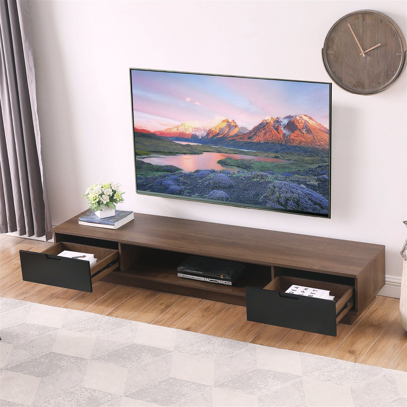 DELUX 200cm Low Line TV Stand Unit in Dark Oak by Tauris™ - Perfect for Living Room Entertainment Centers & Modern Home Theater Setups