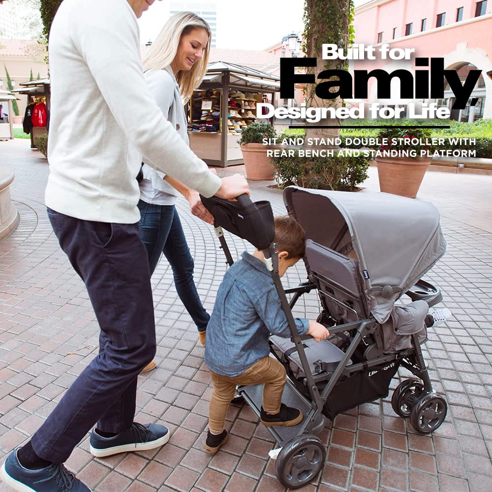 Joovy Caboose Ultralight Graphite Stroller - Sit and Stand Tandem Double Stroller in Black | Perfect for Siblings, Twins & Urban Adventures