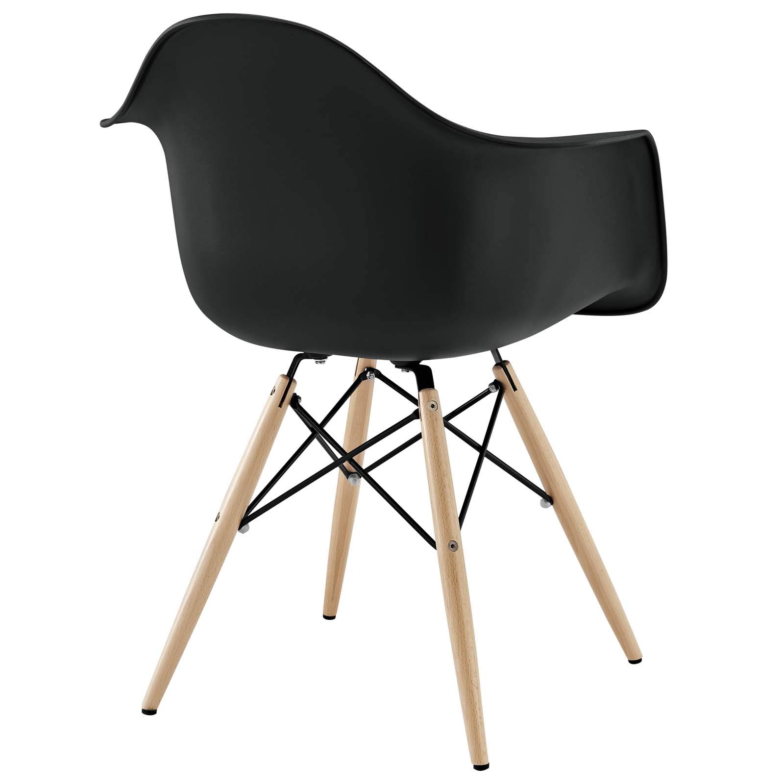 Modway Pyramid Mid-Century Modern Kitchen & Dining Arm Chair - Black Upholstery with Natural Wood Legs - Perfect for Home, Office & Restaurant Seating