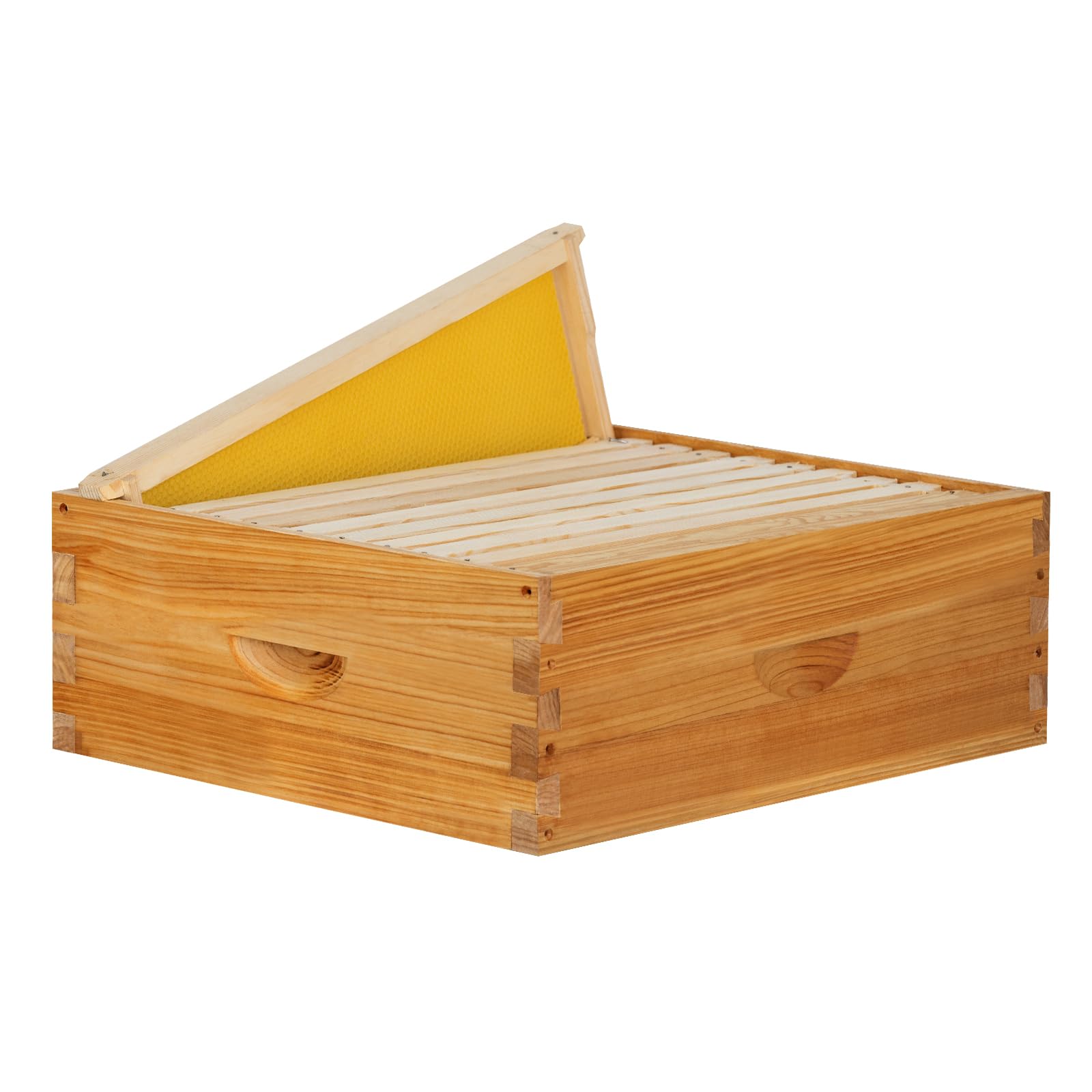 10 Frame Medium Super Box for Honey Bee Hives - Beeswax Coated Unassembled Beehive Super Box with Frames & Foundations - Perfect for Beekeeping, Honey Production & Backyard Apiaries
