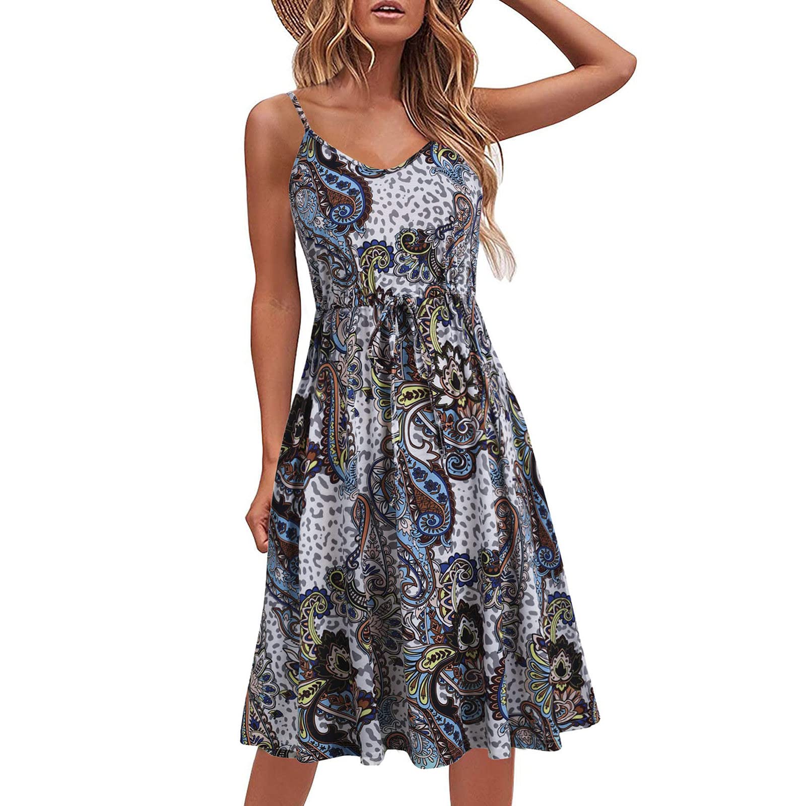 Women's Casual Summer Cotton Sleeveless Spaghetti Strap A-Line Dress - Perfect for Beach Vacations, Brunch Dates & Outdoor Parties