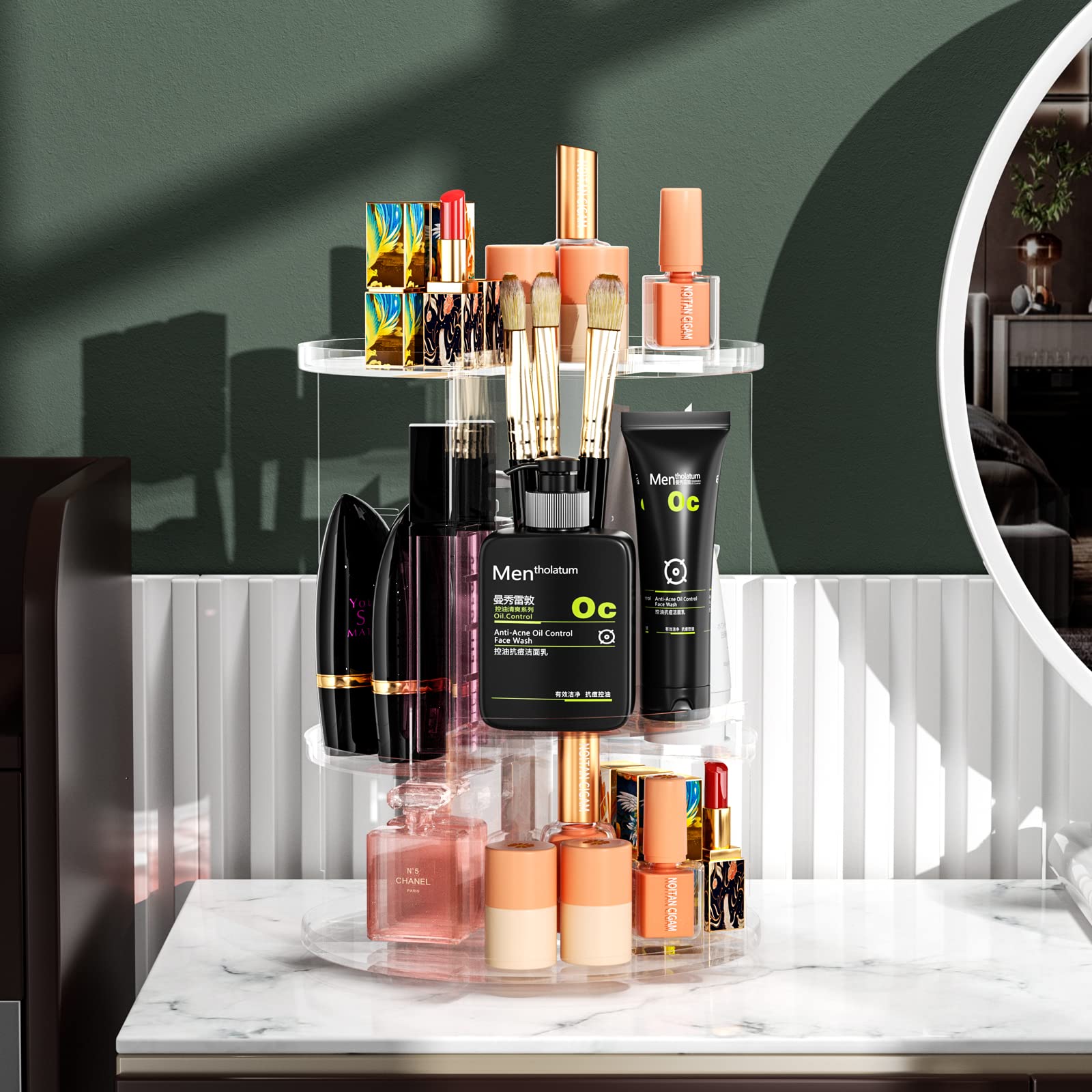 360° Rotating Makeup Organizer - Transparent Cosmetic Storage Box for Bathroom & Vanity
