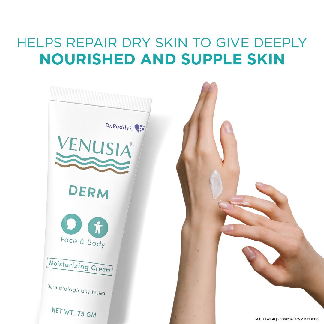 VENUSIA Dr. Reddy's Derm Moisturizing Lotion for Face & Body - 10 Hour Hydration, Dry Skin Repair & Nourishment, Soothes Itching & Irritation - Pack of 1 | Daily Skincare for Dry, Sensitive Skin at Home or Travel