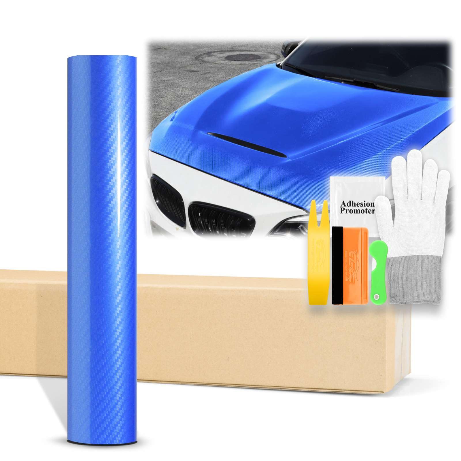 5FTx25FT Sky Blue 5D Carbon Fiber Vinyl Wrap for Cars - High Gloss Textured Auto Sticker Decal Film with Bubble-Free Air Release Technology & Tool Kit - Perfect for Vehicle Customization, DIY Projects, and Car Detailing
