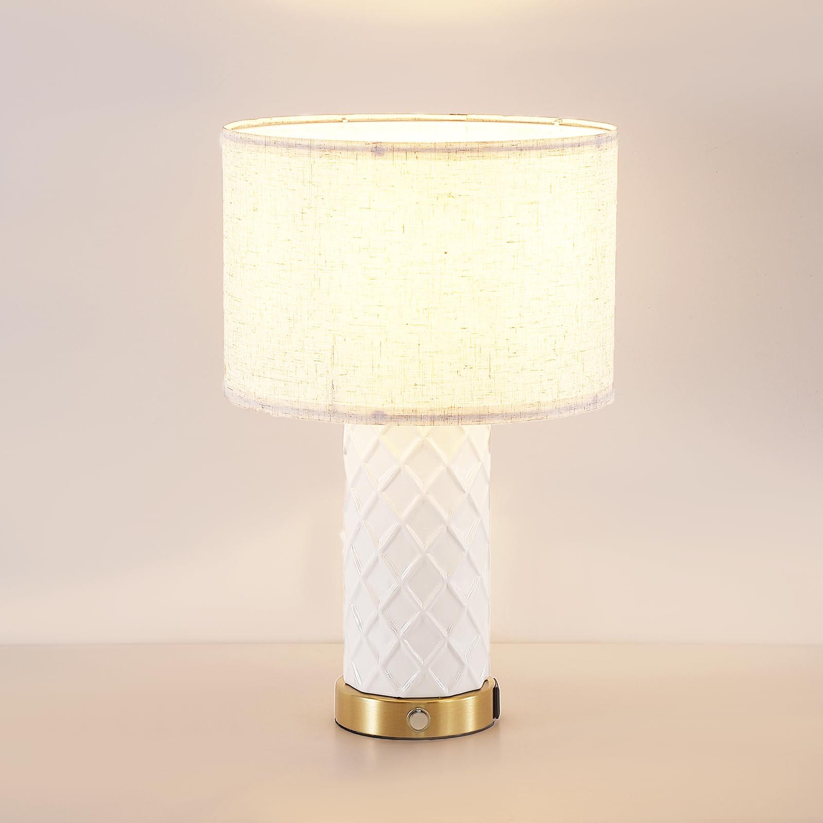 COTULIN 2-Pack White Ceramic Table Lamps - Modern Farmhouse Style 3-Way Dimmable Touch Control Bedside Lamps with USB Charging Ports (16