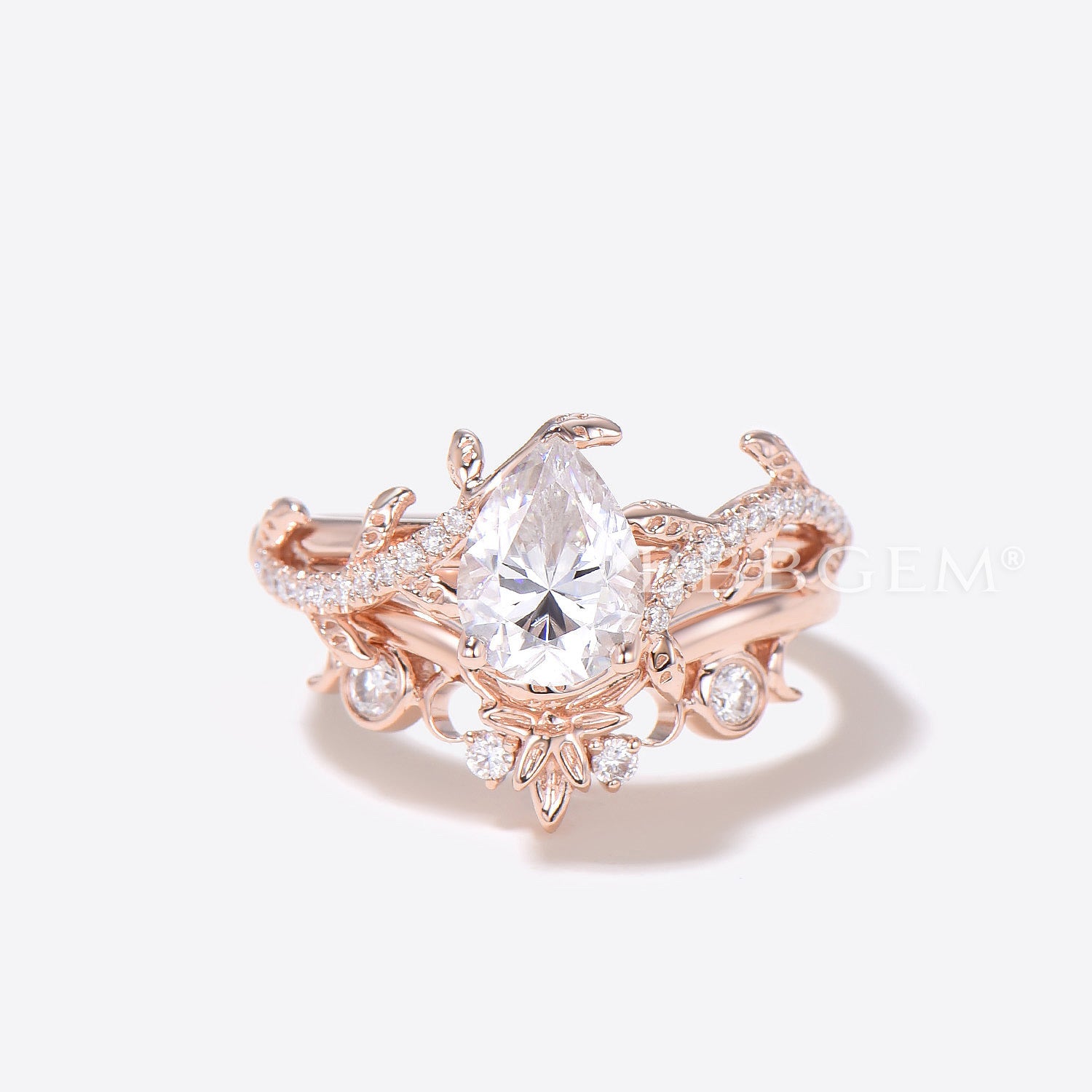 Lab Grown Diamond Teardrop Leaf Engagement Ring Set - IGI Certified Ethical Diamond Wedding Band for Women | Perfect for Proposals, Anniversaries & Bridal Jewelry