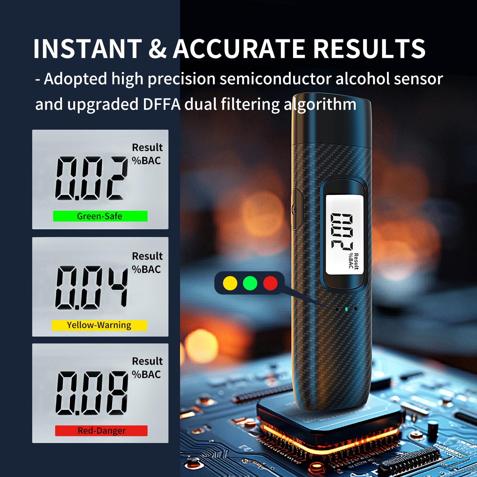 ZOOS Portable Breathalyzer for Alcohol Testing - Digital LCD Display & Voice Alert, Rechargeable Personal Breath Alcohol Tester - Perfect for Home Parties, Bars, and Personal Safety Use