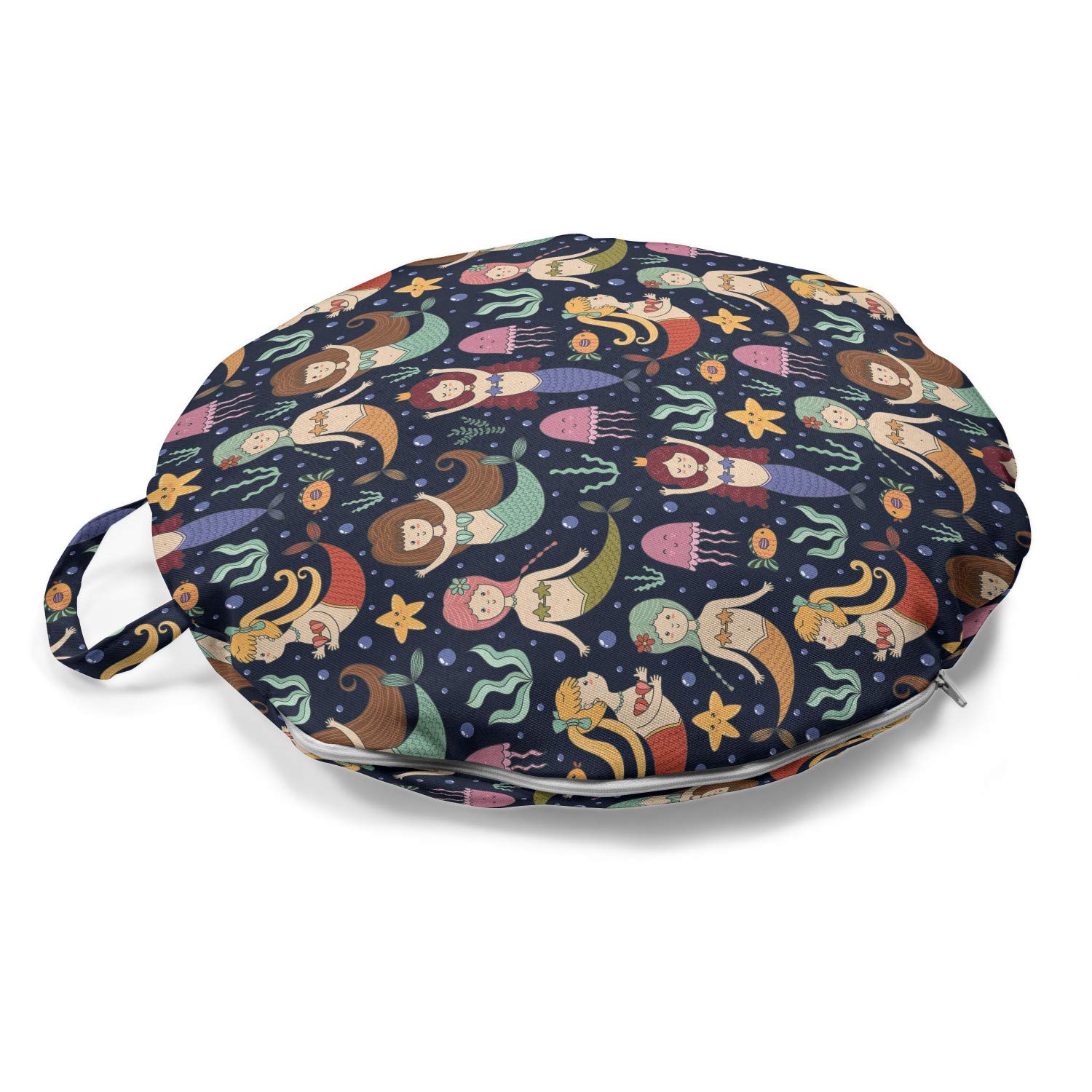 Ambesonne Mermaid Round Floor Cushion with Handle - 18