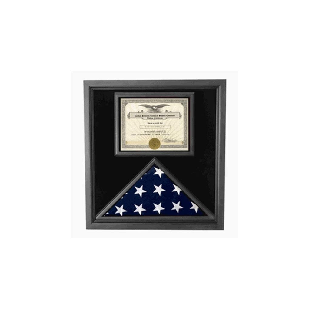 Premium American-Made Black Flag and Certificate Display Case with Document Holder - Perfect for Military Awards, Diplomas, and Office Decor