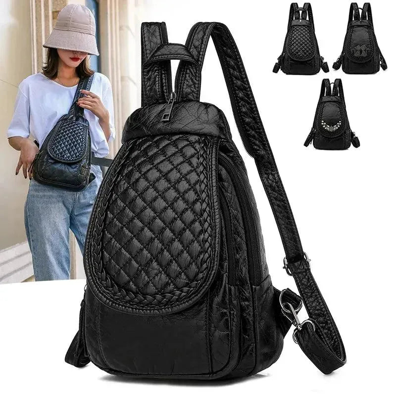 Soft Washed Leather Women's Backpack - Stylish & Durable Handbag for Work, Travel & College | Fashionable Everyday Purse for Commuting & Shopping