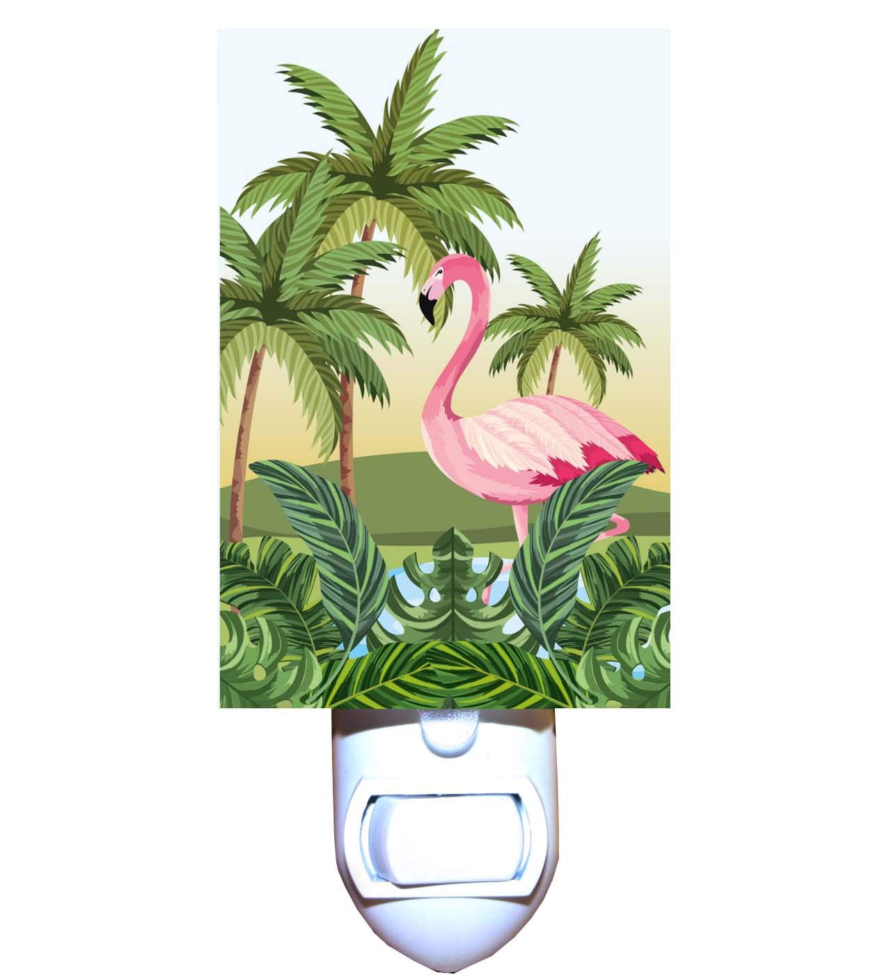 Tropical Palm Tree & Flamingo Night Light - LED USB Plug-in Nightlight for Kids Bedroom, Nursery, Bathroom - Perfect for Decor, Parties & Relaxing Ambience