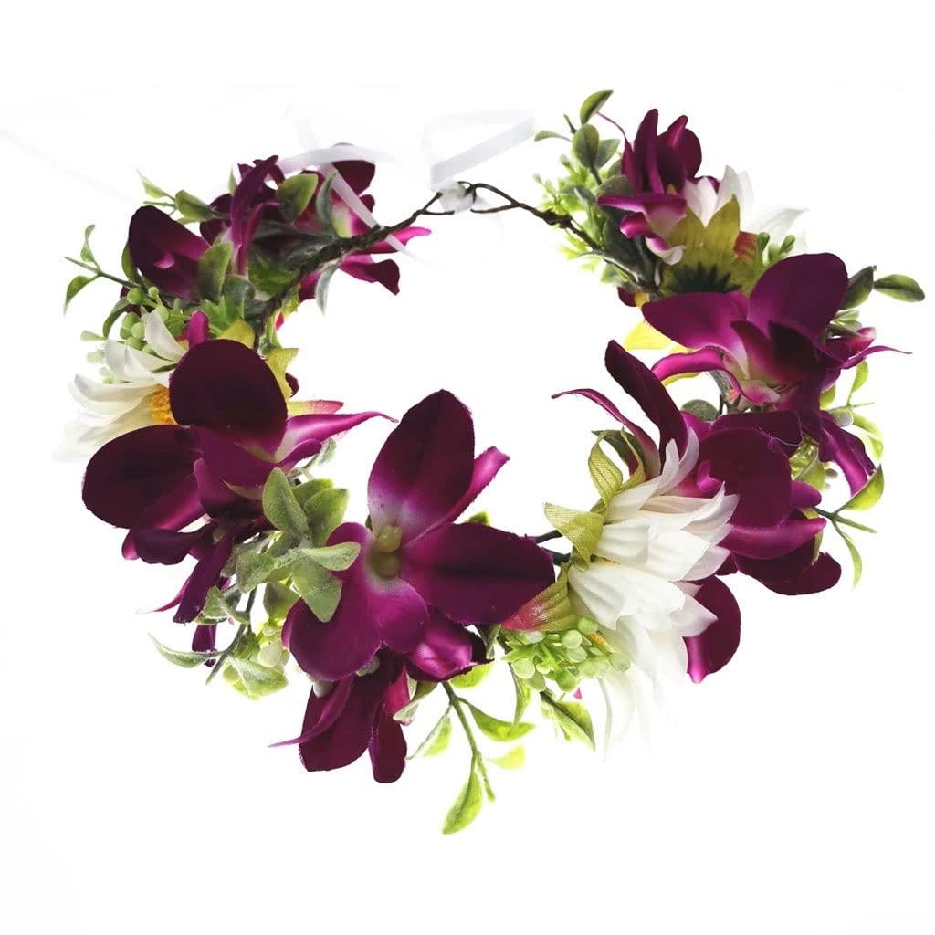 Women's Floral Crown Headband - Elegant Wedding Hair Accessory, Boho Bridal Headpiece, Flower Garland for Festivals & Photo Shoots (One Size, Color A)