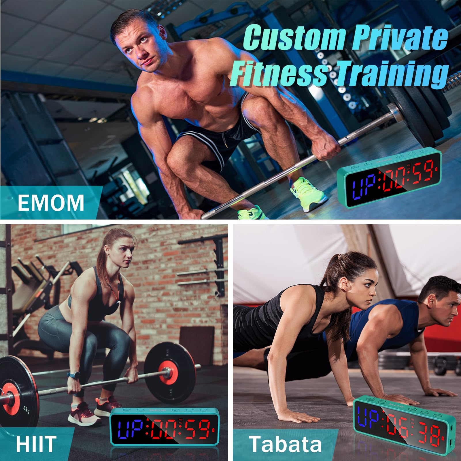 Portable Gym Timer with Built-in Magnet - Large LED Digital Display for Home Gym, Garage & Schools - Anti-Vertigo Workout Timer for CrossFit, HIIT & Boxing (Green) - Perfect for Interval Training & Fitness Tracking