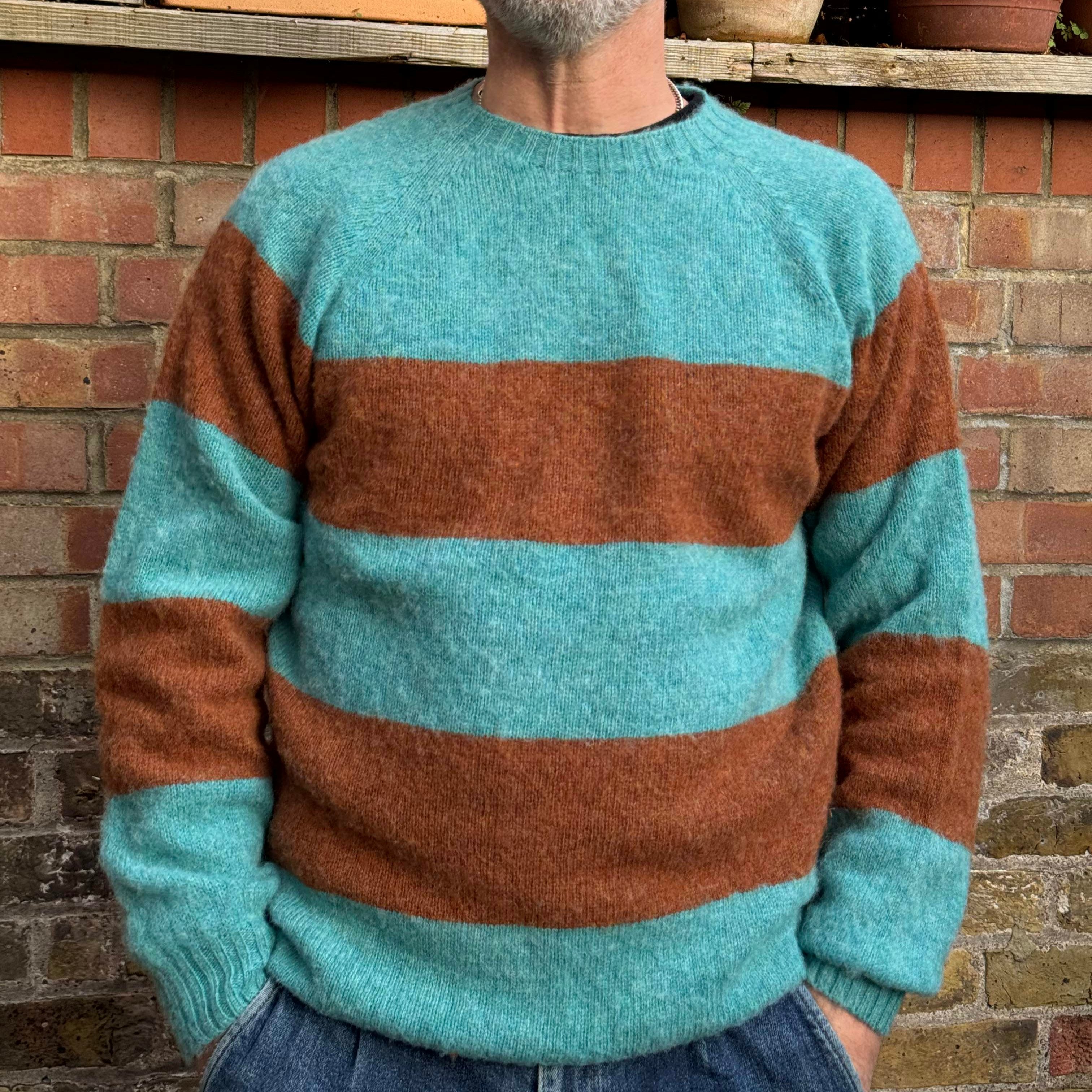Lowie Men's Mocha & Sky Blue Striped Sweater Jumper - Casual Pullover for Fall & Winter, Perfect for Office, Dating and Outdoor Activities