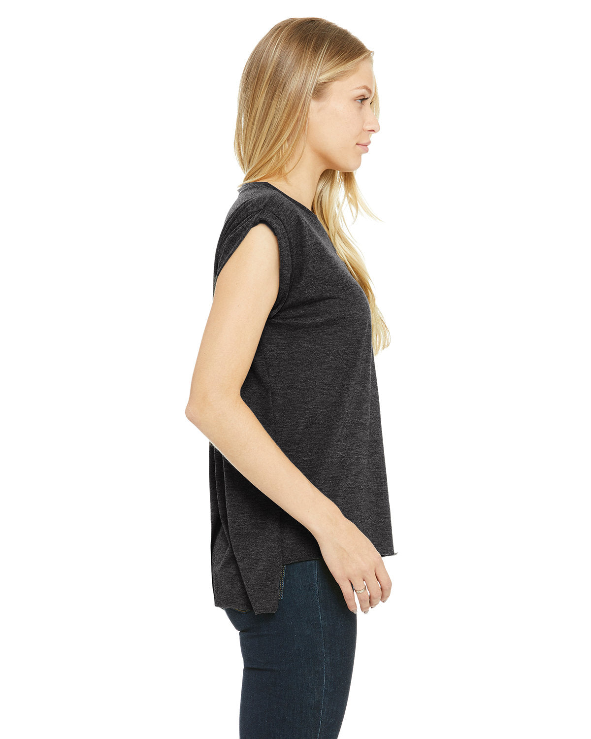 Bella + Canvas 8804 Women's Flowy Muscle Tee with Rolled Cuff Sleeves - Soft & Comfortable Casual T-Shirt for Gym, Yoga, and Everyday Wear