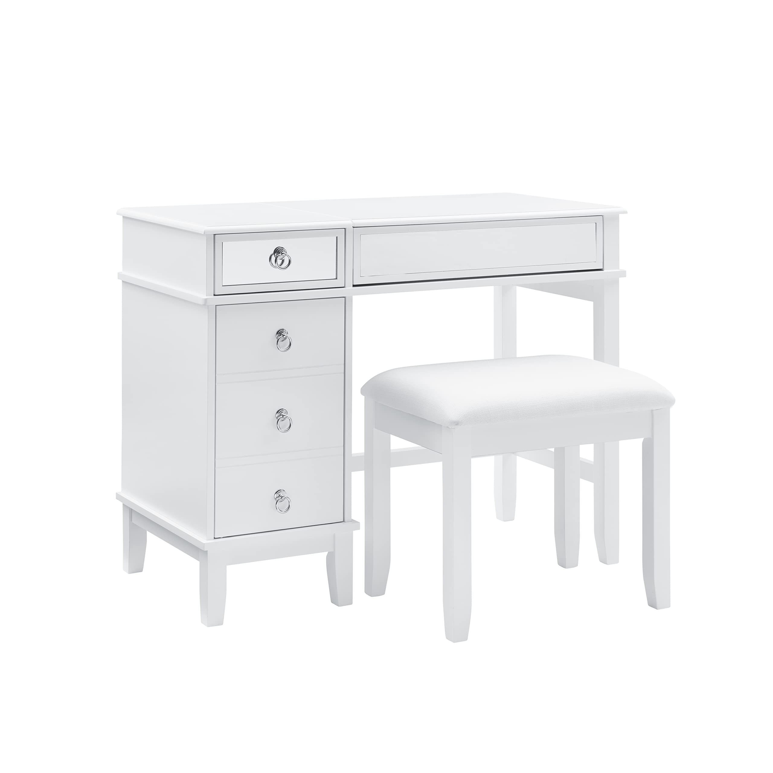 Linon White Vanity Set with Mirror & Stool - Elegant Dressing Table for Bedroom, Bathroom & Makeup Area