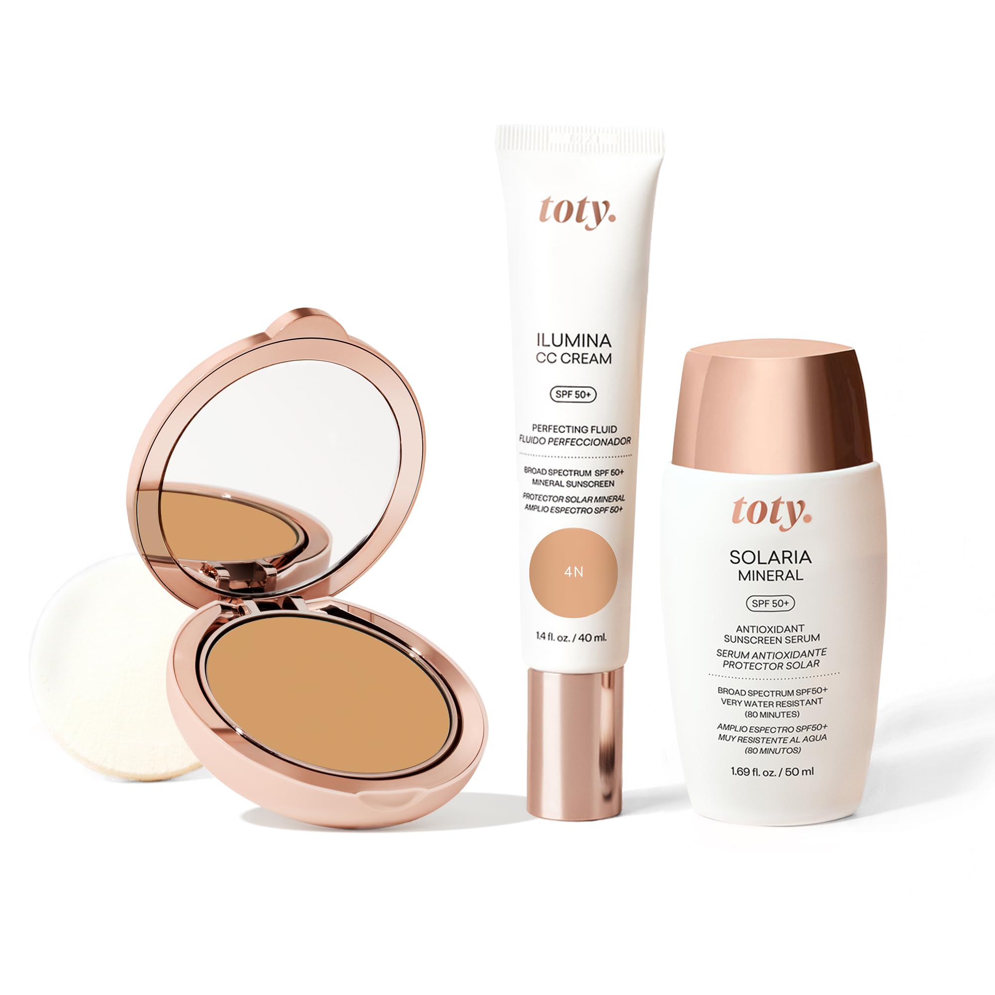 Ilumina CC Cream 100% Mineral Color Correcting Cream with SPF - Natural Face Makeup & Sun Protection | Ilumina CC Creamy Compact Mineral Broad Spectrum Sunscreen + Solaria Mineral Antioxidant Sunscreen Serum SPF 50+ 4N | Perfect for Daily Wear, Outdoor Activities & Sensitive Skin Care