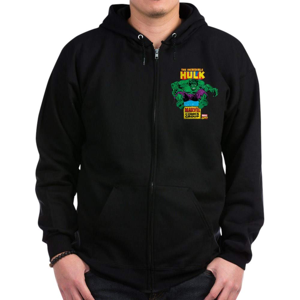 Marvel Hulk Logo Zip Hoodie for Men & Women - Dark Green Pullover with Front Pockets | Superhero Comic Gift, Gym Wear, Casual Street Fashion