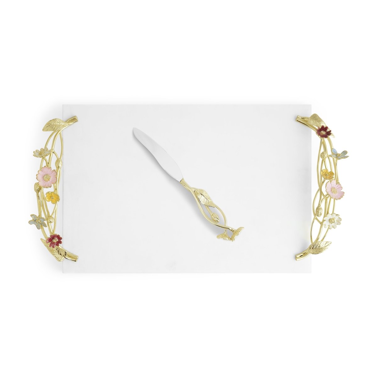 Premium Wildflowers Cheese Board Set with Stainless Steel Knife - Perfect for Wine & Cheese Parties, Charcuterie, and Entertaining Guests