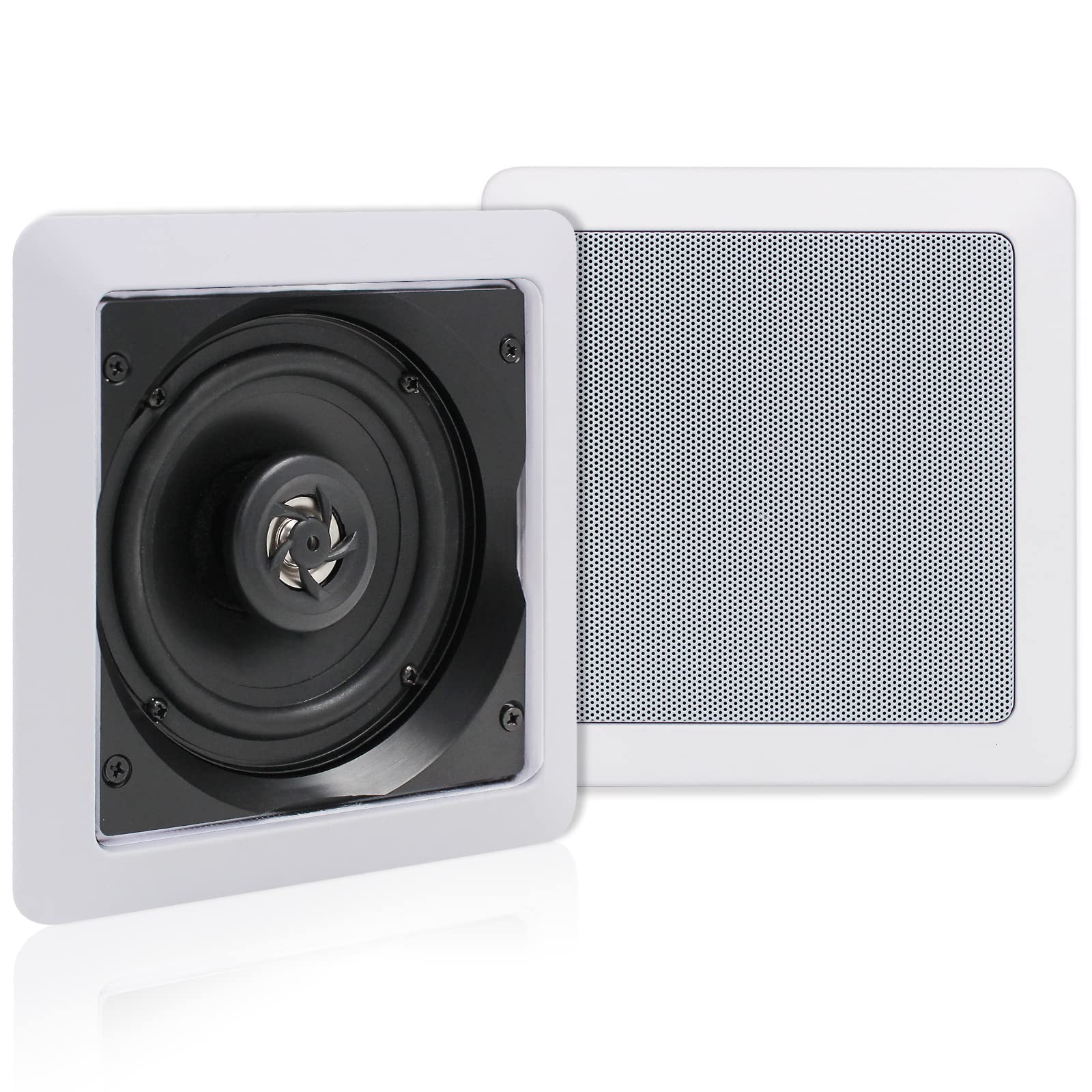 Herdio 5.25 Inch 160W 2-Way Passive Ceiling Speakers Pair - Square Flush Mount In-Wall Speakers for Home Theater, Living Room, Office - Perfect for Background Music & Surround Sound Systems
