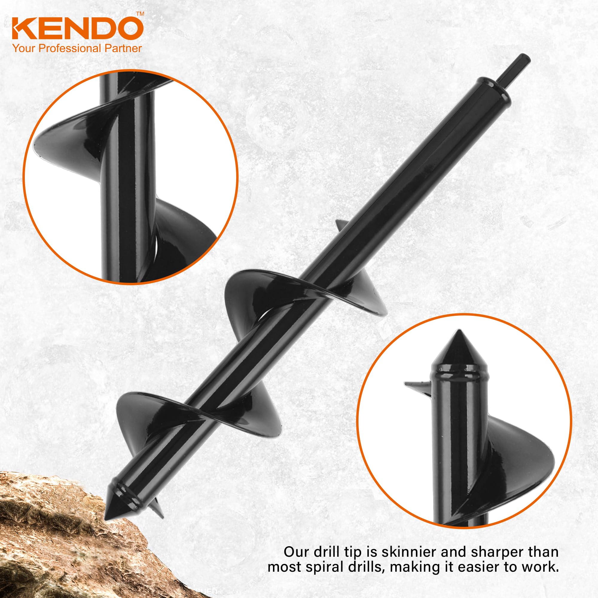 Kendo Auger Drill Bit Set of 4 - Spiral Garden Planting Tool for 3/8