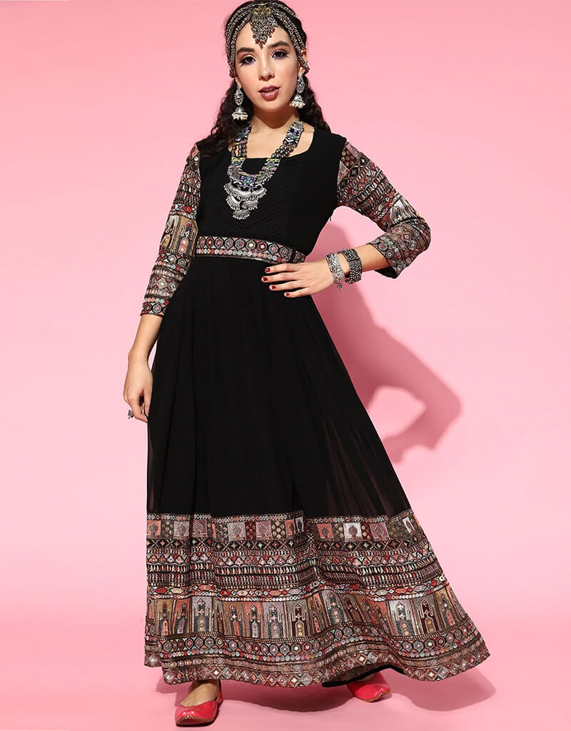 Stylish Black Designer Casual Kurti for Women - Ready to Wear Georgette Top for Everyday Comfort | Perfect for Office, Outings & Special Occasions
