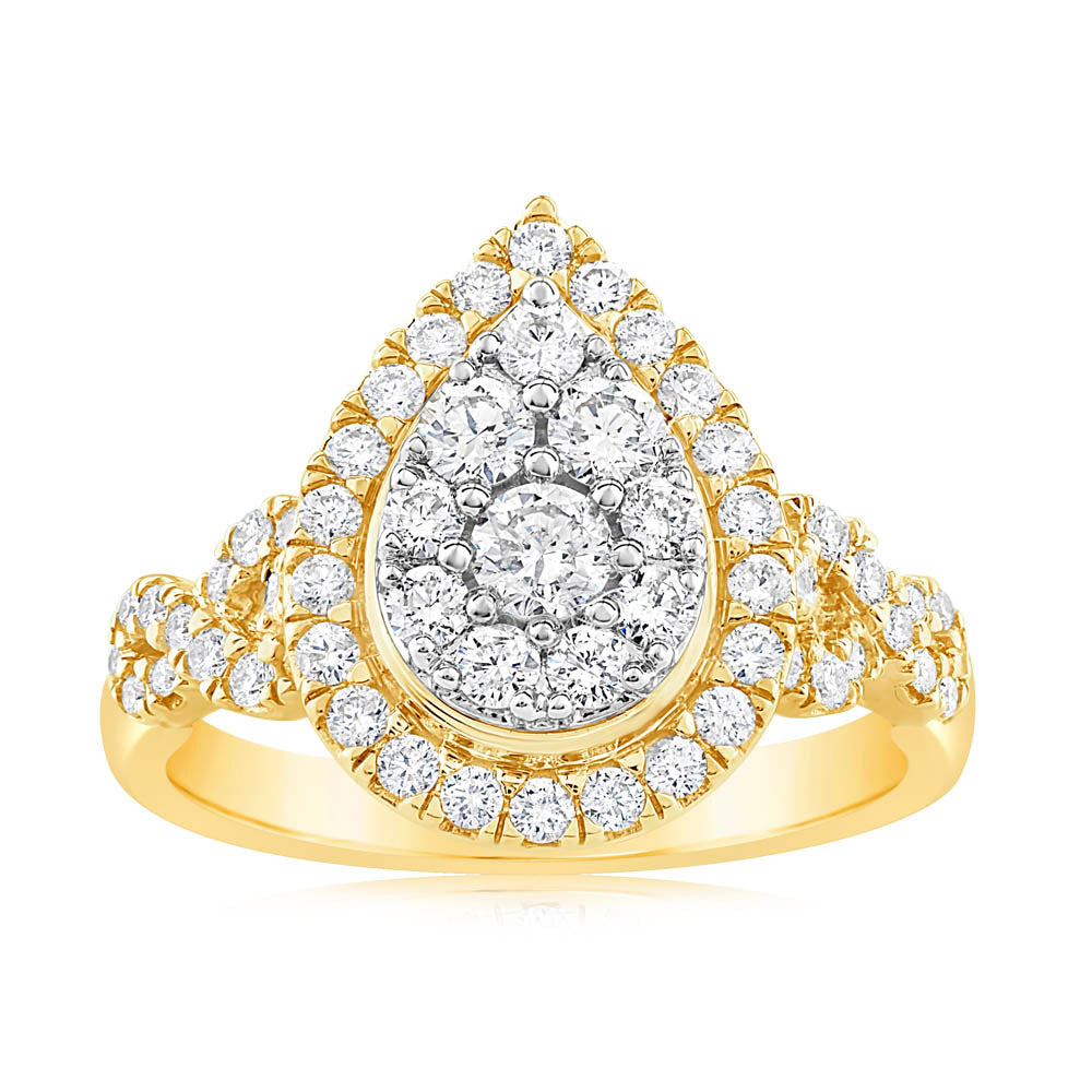 0.95 Carat Diamond Cluster Pear Shape Ring in 14K Yellow Gold - Elegant Engagement & Wedding Jewelry for Women