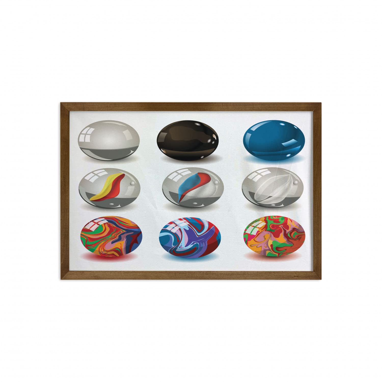 Ambesonne Pearls Framed Wall Art - Elegant Composition of Marble, Glass & Porcelain Bubbles Design with Teak Wood Frame - 35