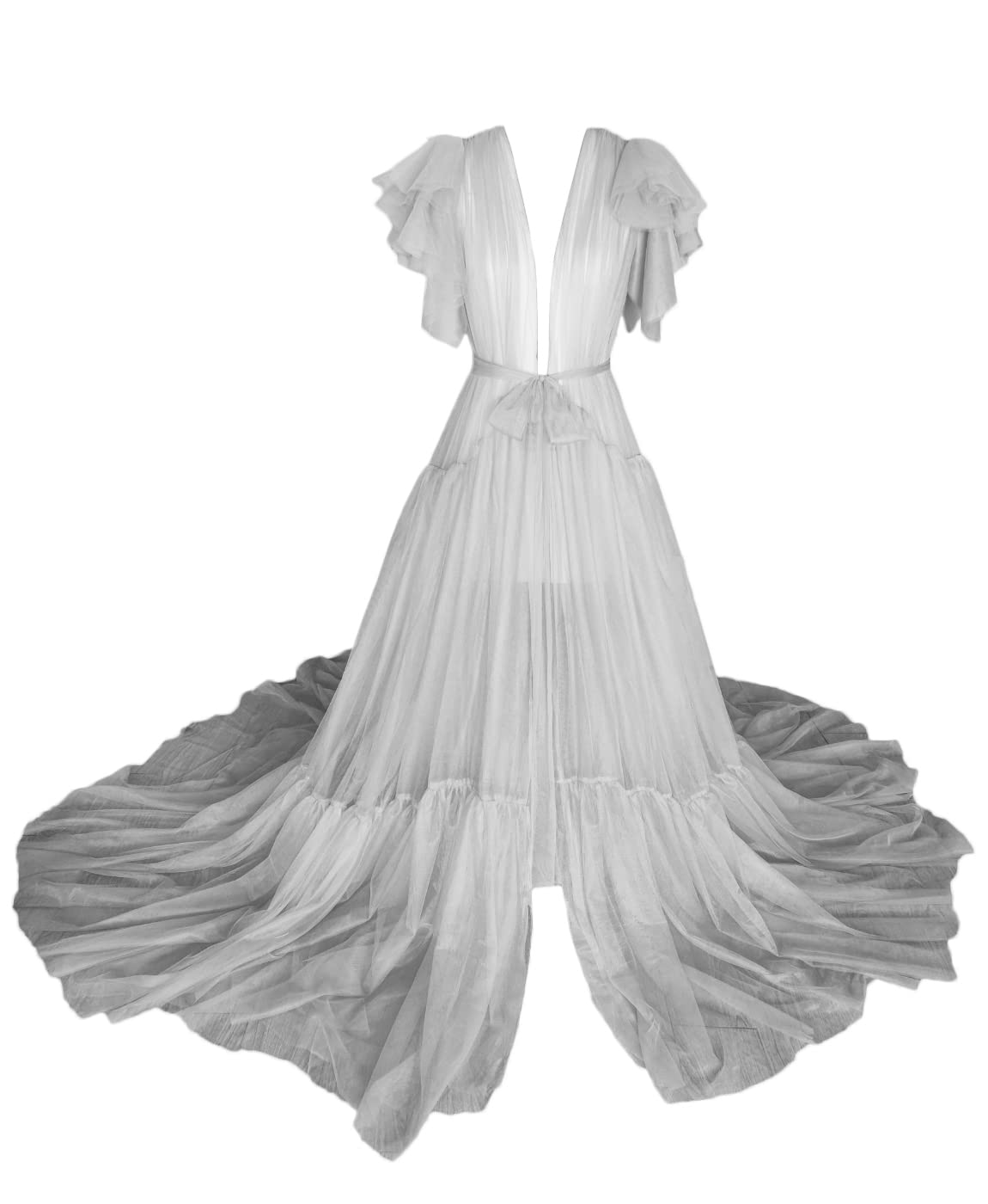 Elegant Women's Long Wedding Tulle Lingerie Nightgown Dress - Sheer Scarf Puffy Robe for Bridal Shower, Honeymoon & Romantic Nights