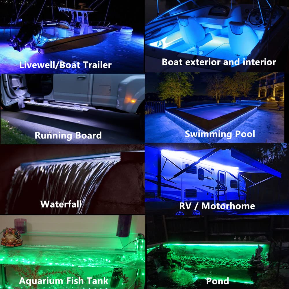 12V 6FT Marine Submersible LED Strip Lights - IP68 Waterproof Underwater Boat Lighting for Pontoon, Kayak & Fishing | Deck & Interior Courtesy Lights | Perfect for Night Fishing & Boating Safety