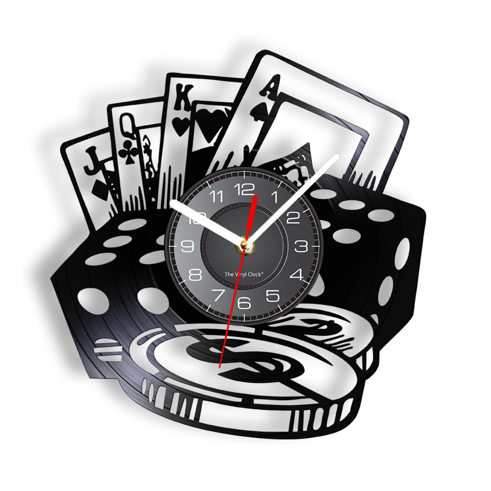 12 Inch Vinyl Wall Clock - Poker Dice & Chip Design, Music Decor for Poker Room, Perfect Gift for Poker Players & Gamblers | Ideal for Game Rooms, Bars, and Man Caves
