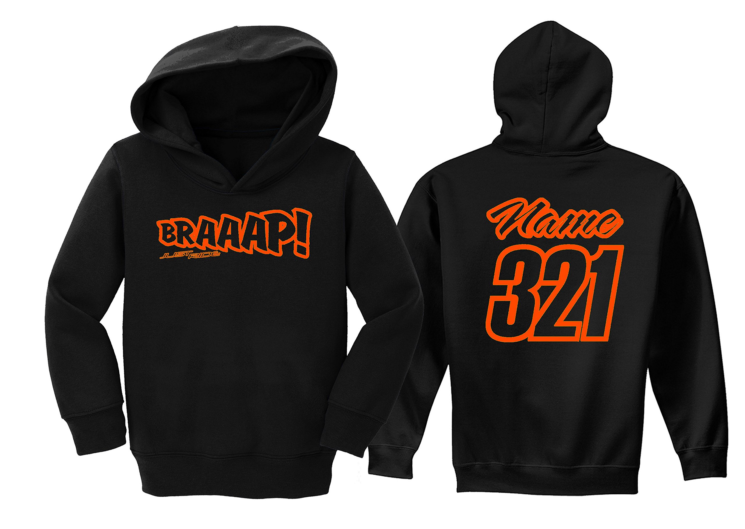 Custom Personalized JUST RIDE BRAAAP Toddler & Youth Hoodie Sweatshirt with Motocross Number Plate - Perfect for Kids' Dirt Bike Racing & Motorcycle Enthusiasts