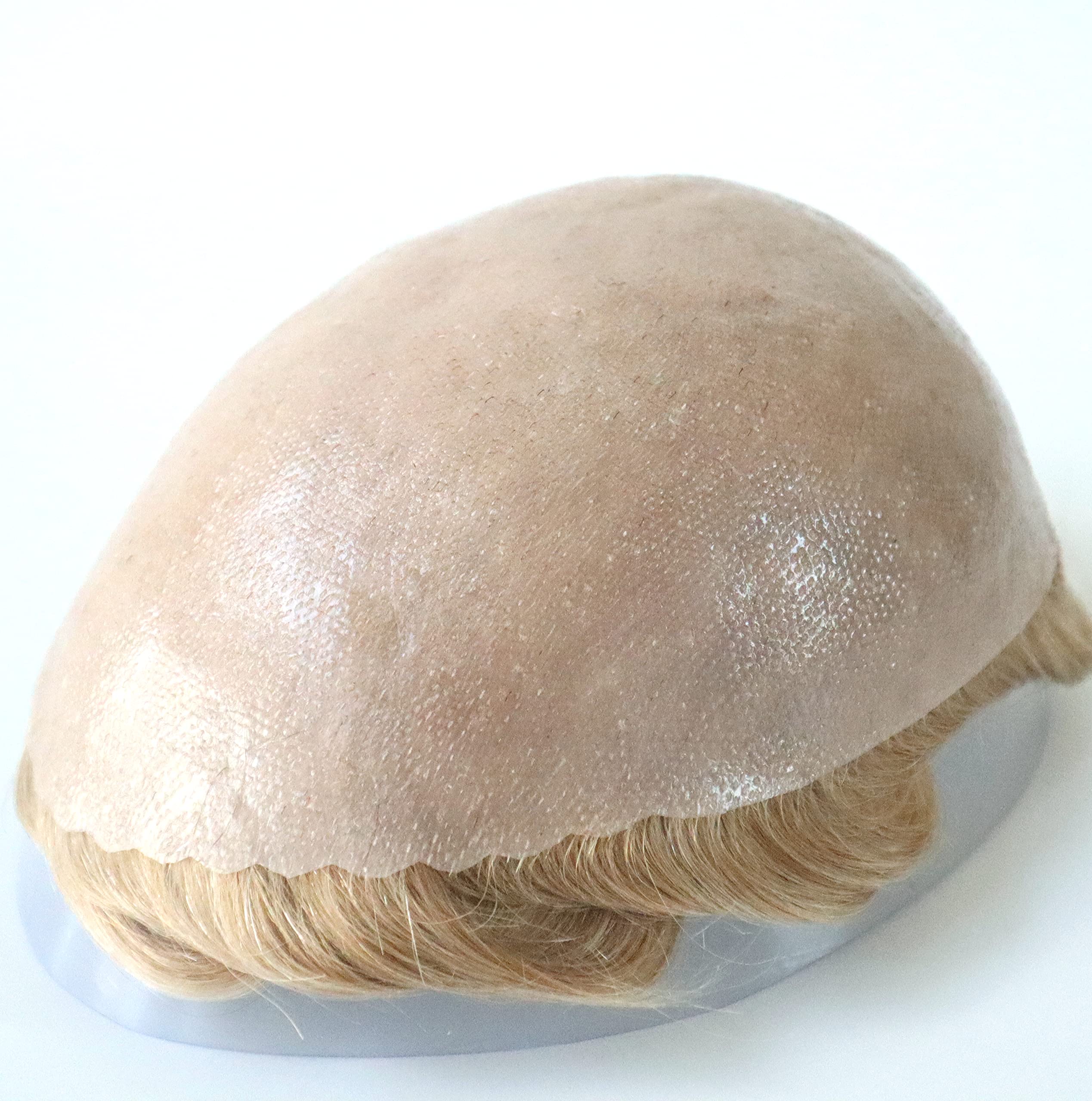 Men's Human Hair Toupee Wig - Real Hair Replacement System with Medium Skin V-Looped Scalloped Front & Natural Hairline (Blonde #22R) - Perfect for Daily Wear, Special Occasions & Hair Loss Solutions