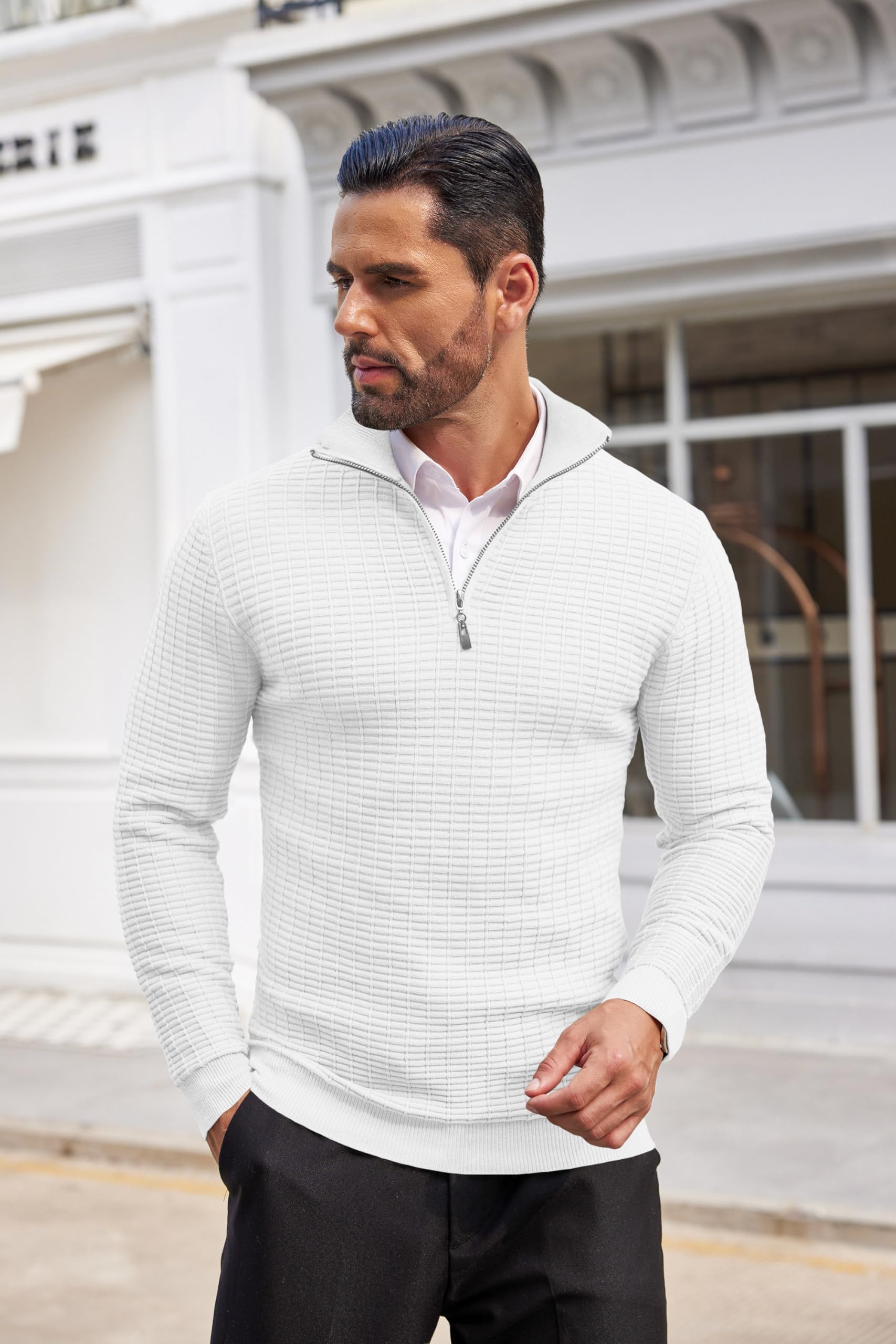 COOFANDY Men's Slim Fit Lightweight Cotton Quarter Zip Sweater - Mock Neck Pullover for Casual Wear | Perfect for Office, Travel & Outdoor Activities