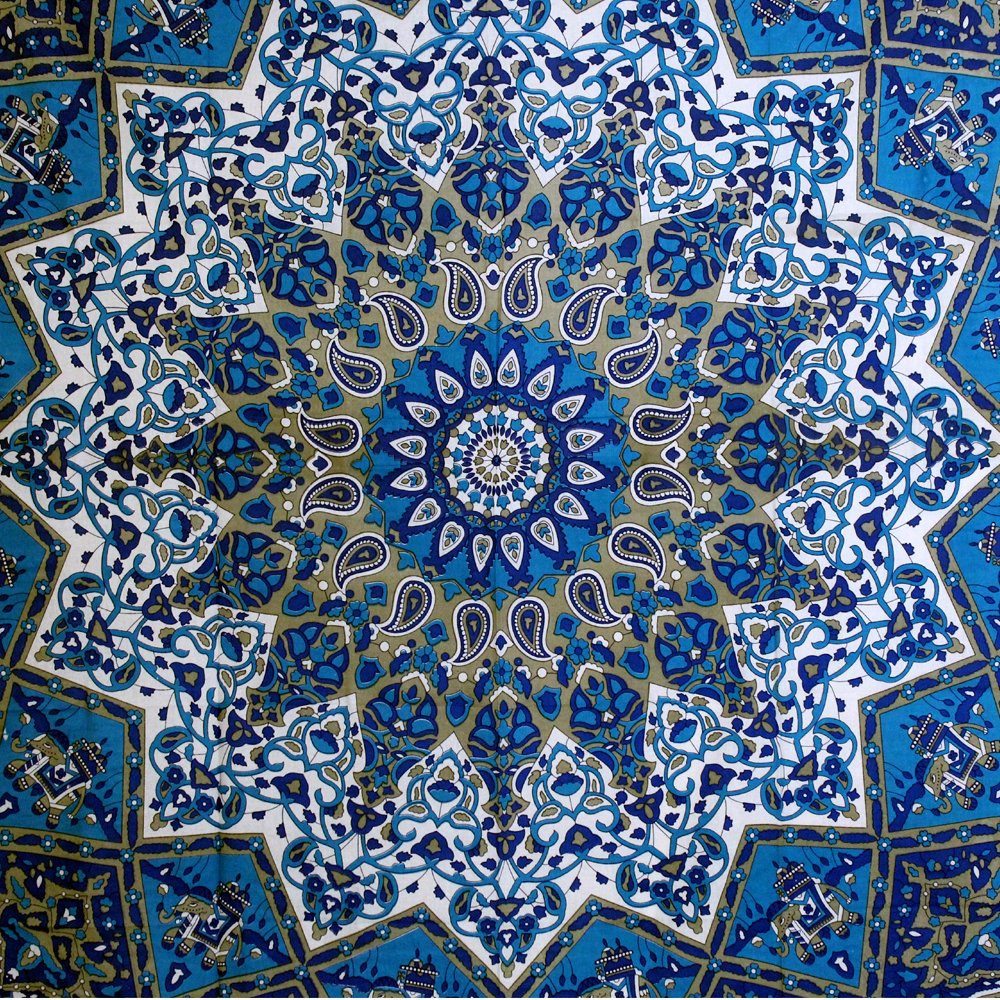Blue Mandala Tapestry - Indian Cotton Printed Wall Hanging Decor for Bedroom, Living Room, Yoga Studio - Bed Sheet, Throw Blanket, Room Divider & Boho Wall Art - Perfect for Meditation Spaces, Dorm Decor & Bohemian Home Decorating