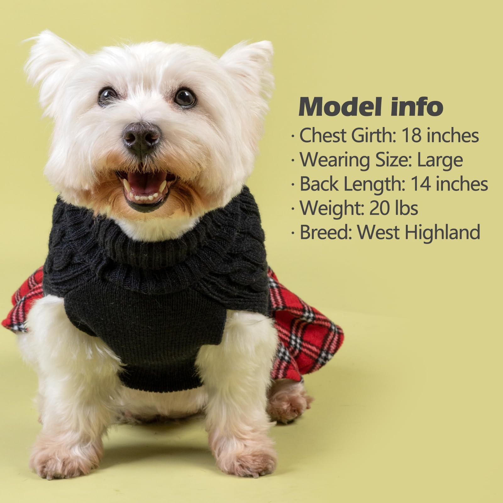 KYEESE Warm Knit Dog Sweater for Medium Dogs - Cozy Turtleneck Buffalo Check Dog Sweater with Bowtie | Perfect for Winter Outfits, Indoor Comfort & Stylish Pet Fashion