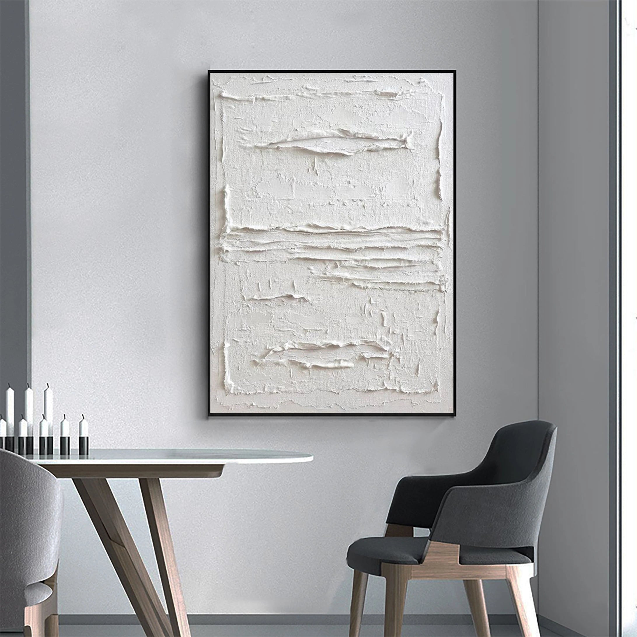 White Minimalist Textured Painting Canvas - Modern Abstract Wall Art for Living Room & Bedroom Decor | Premium Quality Artist Canvas #MM024