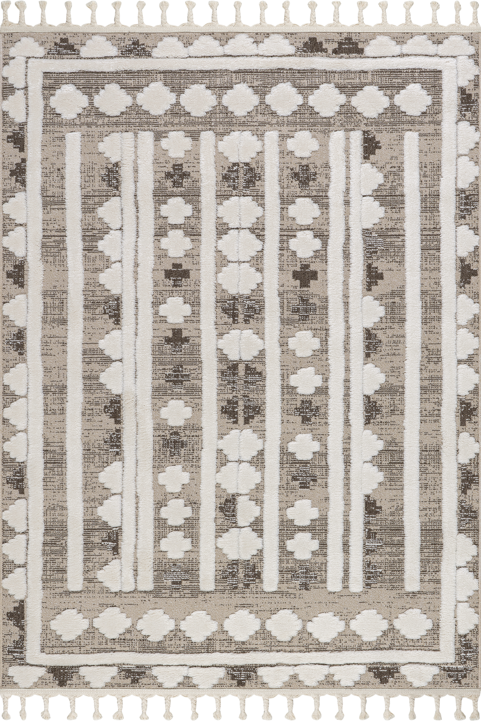 Geometric Tasseled Area Rug - Beige Bohemian Style Floor Carpet for Living Room, Bedroom & Nursery Decor