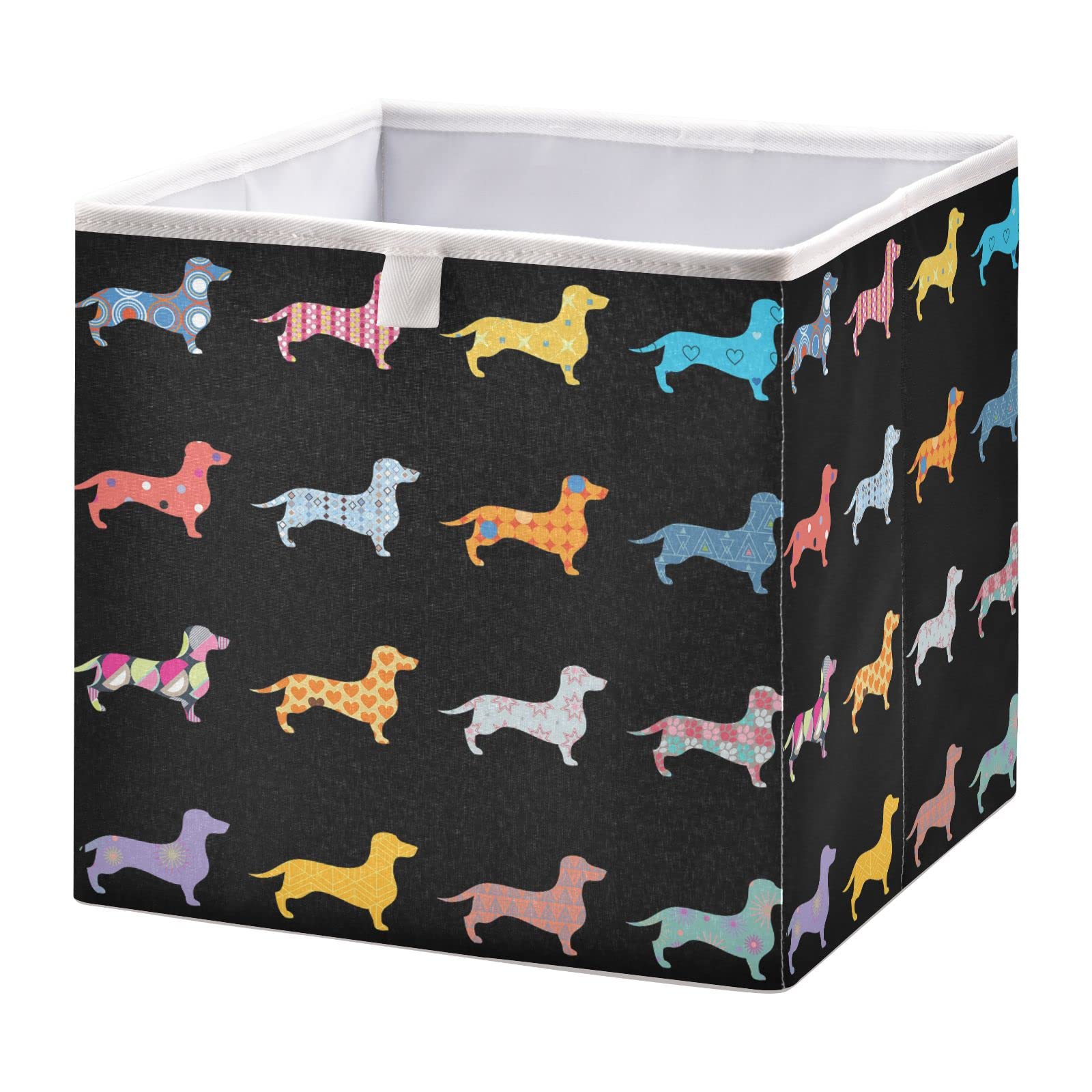 Colorful Dachshund Dog Pattern Foldable Fabric Storage Bins with Handles - Collapsible Cloth Cube Organizer for Toys, Nursery, Shelves & Closet Organization - Perfect for Home, Office & Kids Room Storage