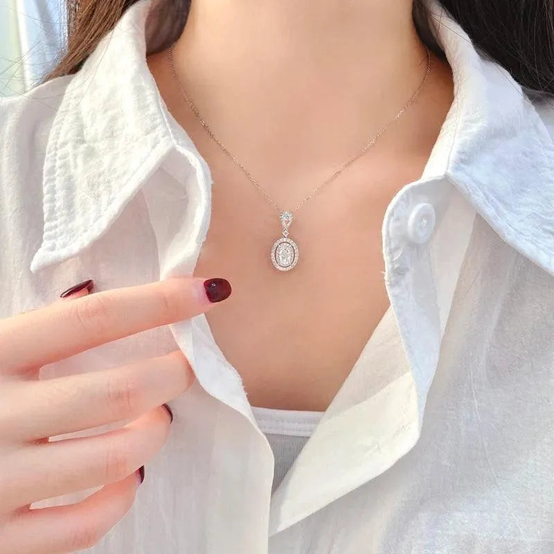 18K White Gold Diamond Pendant Necklace for Women - Luxury Geometric Engagement Jewelry with Real Diamonds - Perfect for Weddings, Anniversaries & Special Occasions